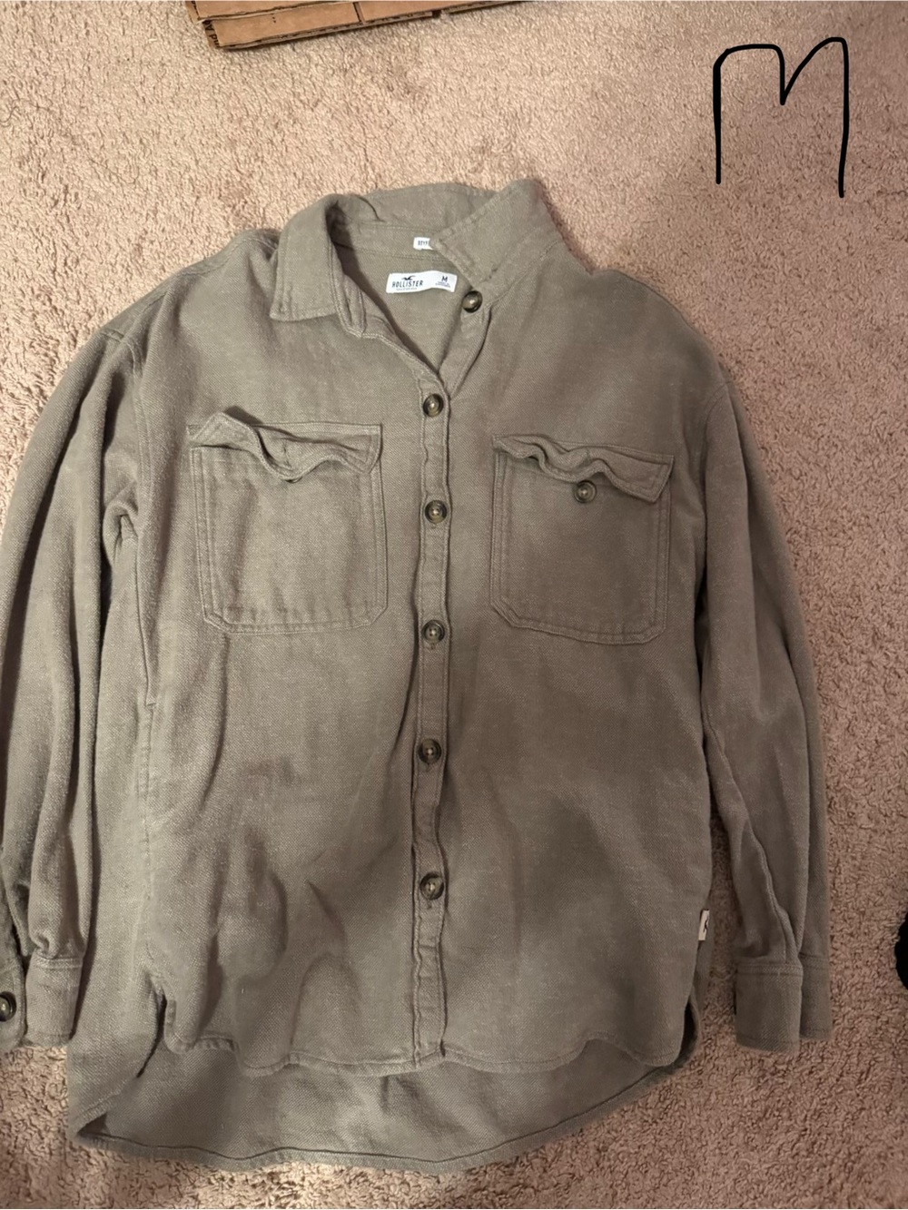 Hollister Olive Green Button-Up Utility Shirt Cardigan
